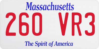 MA license plate 260VR3