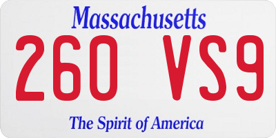 MA license plate 260VS9
