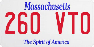 MA license plate 260VT0