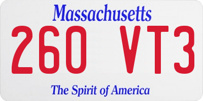 MA license plate 260VT3