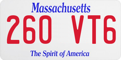 MA license plate 260VT6