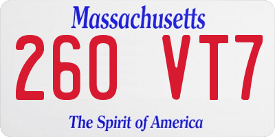 MA license plate 260VT7