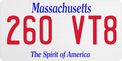 MA license plate 260VT8