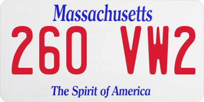 MA license plate 260VW2