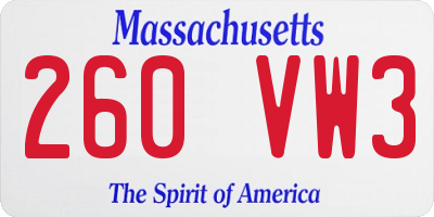 MA license plate 260VW3