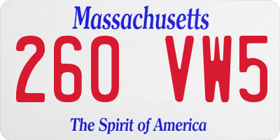 MA license plate 260VW5