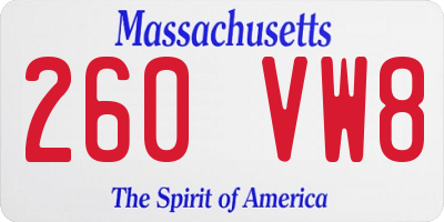 MA license plate 260VW8