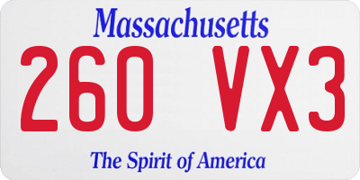 MA license plate 260VX3