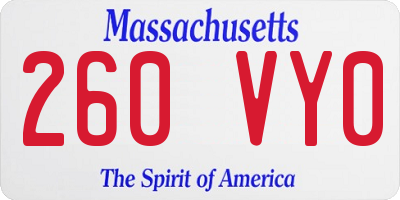 MA license plate 260VY0