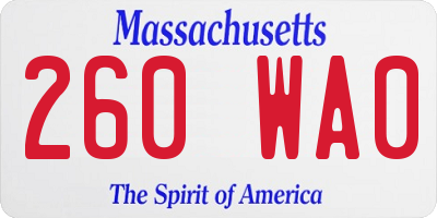 MA license plate 260WA0