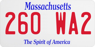 MA license plate 260WA2