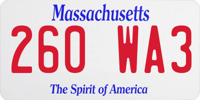 MA license plate 260WA3