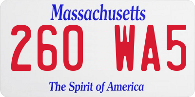 MA license plate 260WA5
