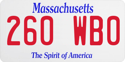 MA license plate 260WB0
