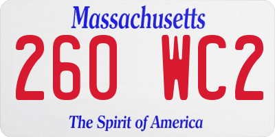 MA license plate 260WC2