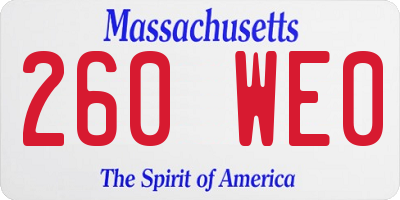 MA license plate 260WE0