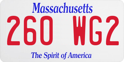 MA license plate 260WG2