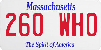 MA license plate 260WH0