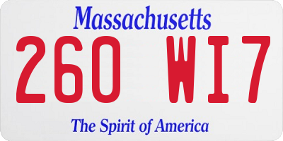 MA license plate 260WI7