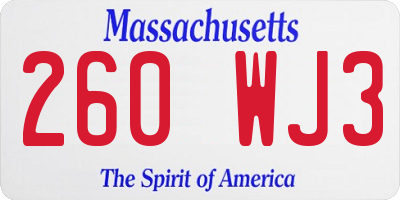 MA license plate 260WJ3