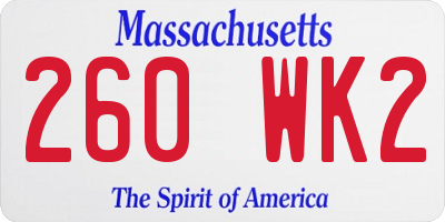 MA license plate 260WK2