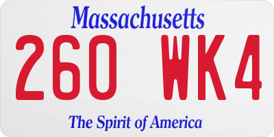 MA license plate 260WK4