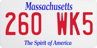 MA license plate 260WK5