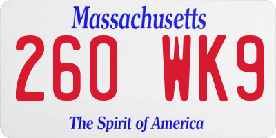 MA license plate 260WK9