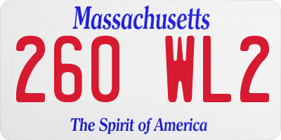 MA license plate 260WL2