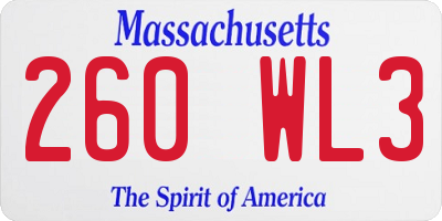 MA license plate 260WL3