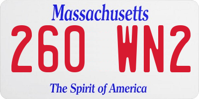 MA license plate 260WN2