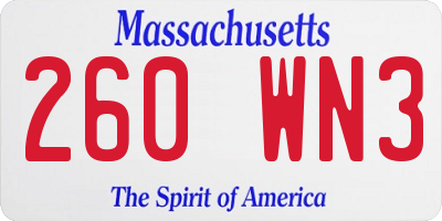 MA license plate 260WN3