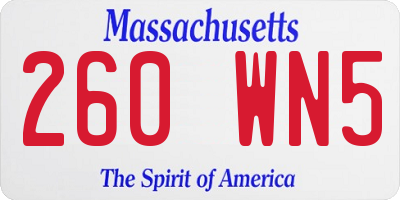 MA license plate 260WN5