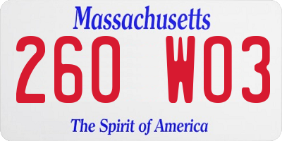 MA license plate 260WO3