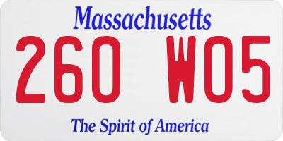 MA license plate 260WO5