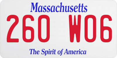 MA license plate 260WO6