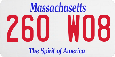 MA license plate 260WO8