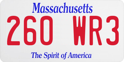 MA license plate 260WR3