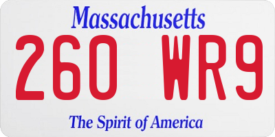 MA license plate 260WR9
