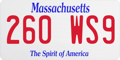 MA license plate 260WS9