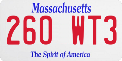 MA license plate 260WT3
