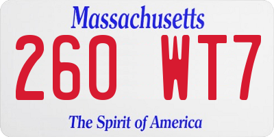 MA license plate 260WT7