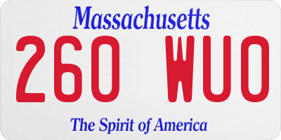 MA license plate 260WU0