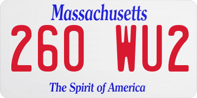 MA license plate 260WU2