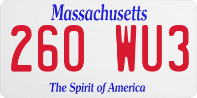 MA license plate 260WU3