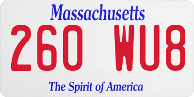 MA license plate 260WU8