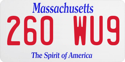 MA license plate 260WU9