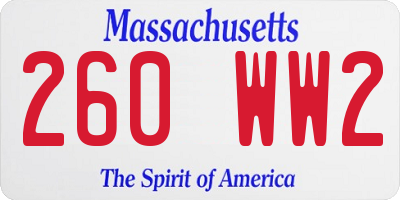 MA license plate 260WW2