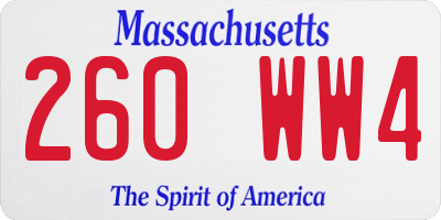 MA license plate 260WW4