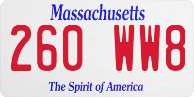 MA license plate 260WW8